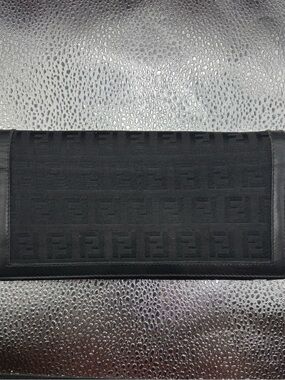Fendi Black FF Jacquard Continental Wallet with Leather Trim